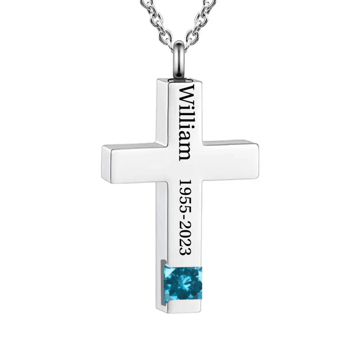 Personalized Memorial Birthstone Cross Urn Necklace