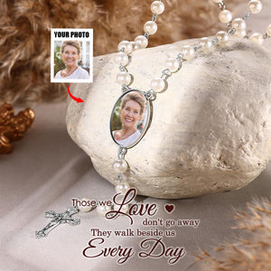 Personalized Memorial Rosary Beads Cross Photo Necklace