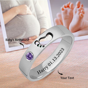 Personalized Memorial Baby Feet Ring with Birthstone