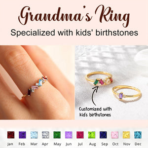 Personalized Grandma Mom Family Baguette Gemstone Ring