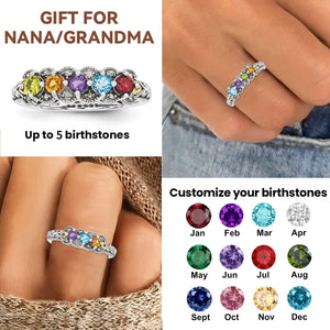 Personalized Grandma Mom Family 2-5 Birthstones Ring