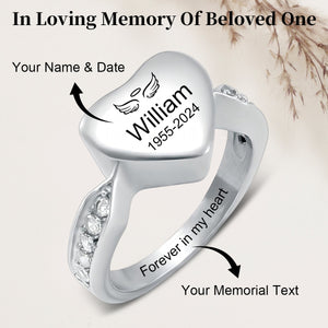 Personalized Stainless Steel Memorial Heart Urn Ring