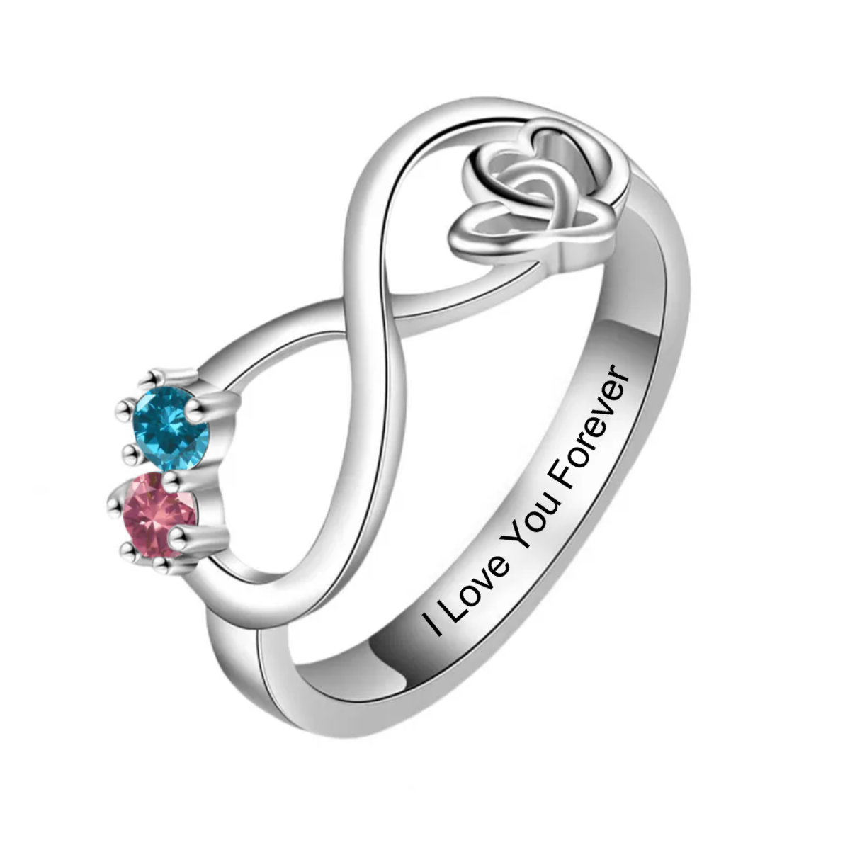 Personalized Double Birthstones Name Love Promise Ring