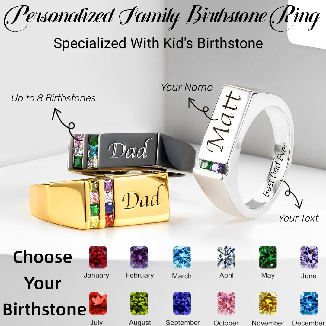 Personalized Grandpa Dad Family Birthstone Ring