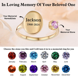 Personalized Name Birthstone Memorial Adjustable Ring