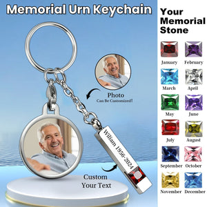 In Loving Memory - Personalized Memorial Birthstone Photo Urn Keychain