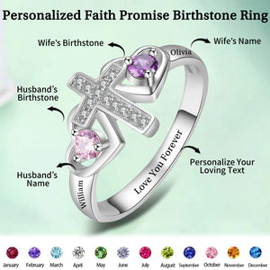 Personalized Name Faith Birthstone Promise Cross Ring