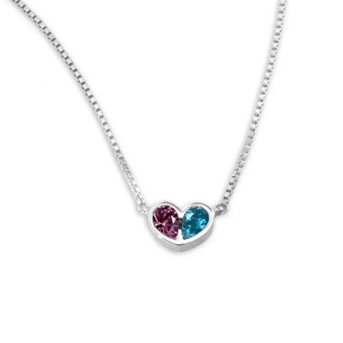 Personalized Mother & Daughter Forever Linked Together Custom Heart Birthstones Necklace