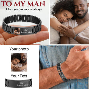 Personalized Custom Photo Text Stainless Steel Bracelet - Gift For Couple