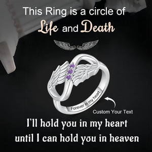 Personalized Hug From Heaven Birthstone Memorial Wing Ring - Gift For Christmas