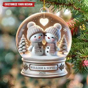 Snow Globe Snowman Couple White Christmas Acrylic Ornament