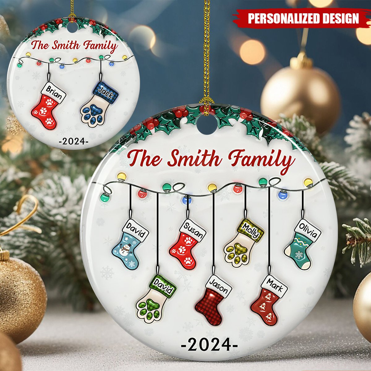 Personalized Customized Family Christmas Stockings Ceramic Ornaments