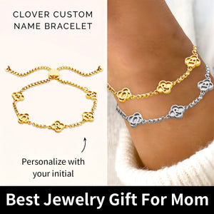 Personalized Family Clover Custom Initial Bracelet - Gift For Grandma/Mom