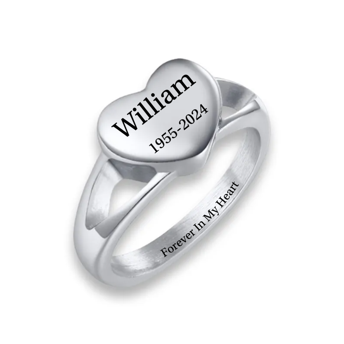 Personalized Stainless Steel Memorial Heart Urn Ring