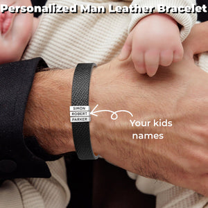 Personalized Custom Family Name Leather Bracelet for Men