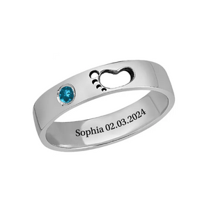 Personalized Memorial Baby Feet Ring with Birthstone