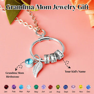 Personalized Grandma Mom 1-8 Family Birthstones Name Charm Necklace