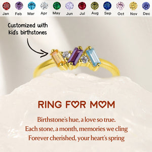 Personalized Grandma Mom Family Baguette Gemstone Ring