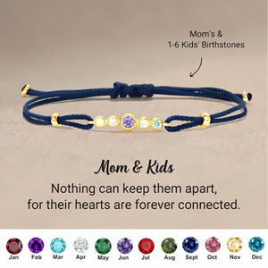 Personalized Grandma Mom 1-6 Family Birthstones Rope Bracelet