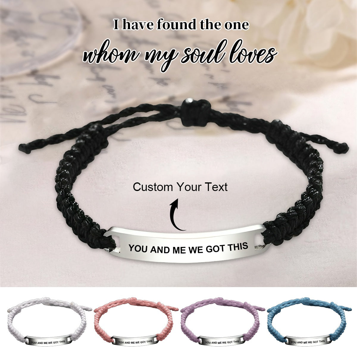 Personalized Custom Loving Text Braided Rope Bracelet - Gift For Couple