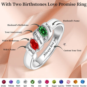 Personalized Name 2 Birthstones Love Promise Ring