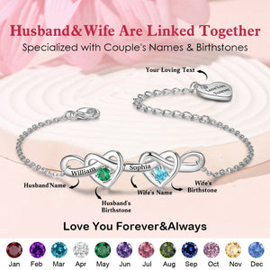 Personalized Couple Birthstones And Names Heart Bracelet