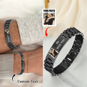 Personalized Custom Photo Text Stainless Steel Bracelet - Gift For Couple