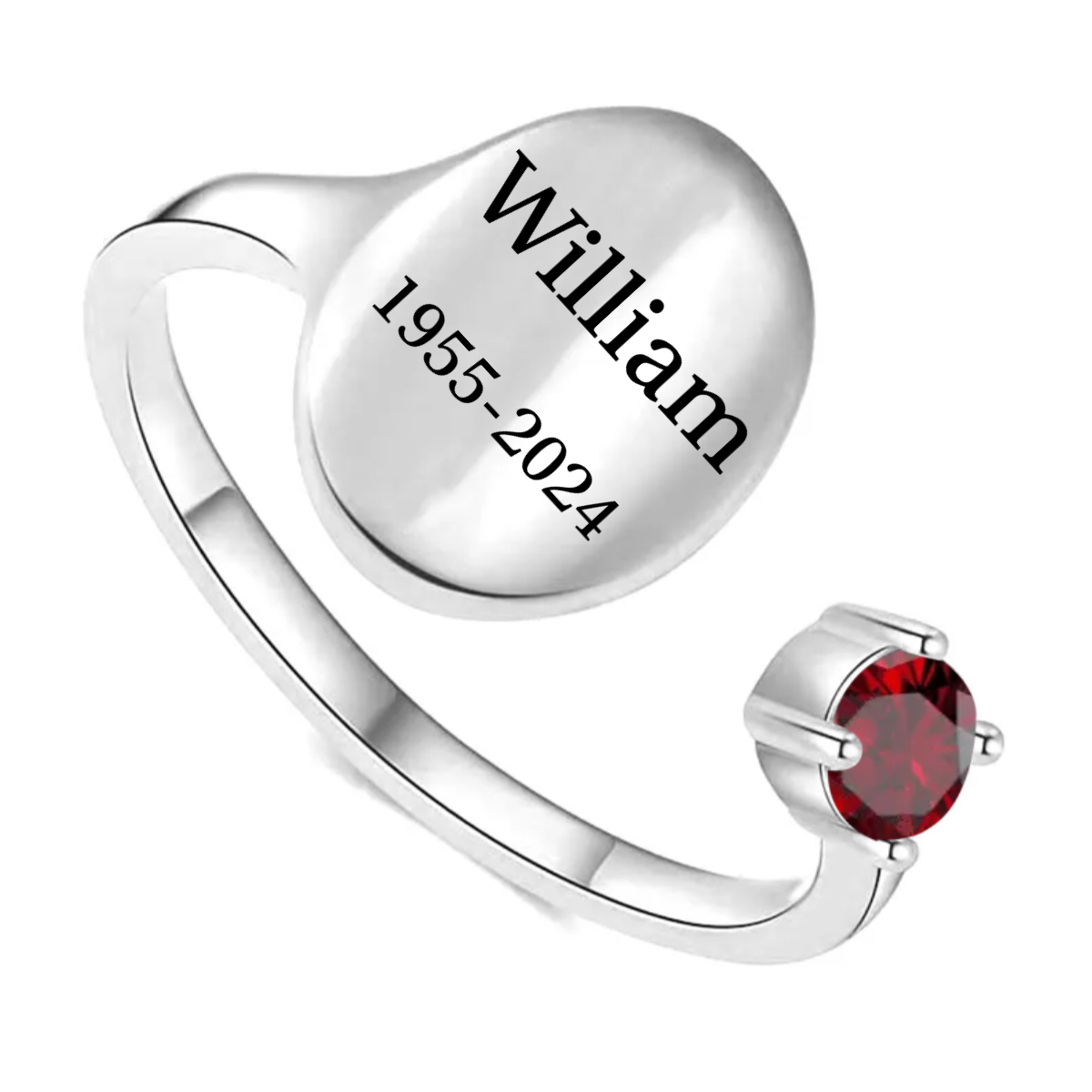 Personalized Name Birthstone Memorial Adjustable Ring