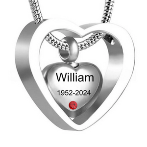 Personalized Memorial Heart Pendant Birthstone Urn Necklace - Gift For Christmas