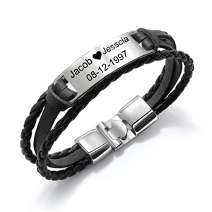 To My Man,Personalized Mens Engraved Text Leather Bracelet