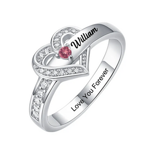 Personalized Name Heart Promise Birthstone Memorial Sterling Silver Ring