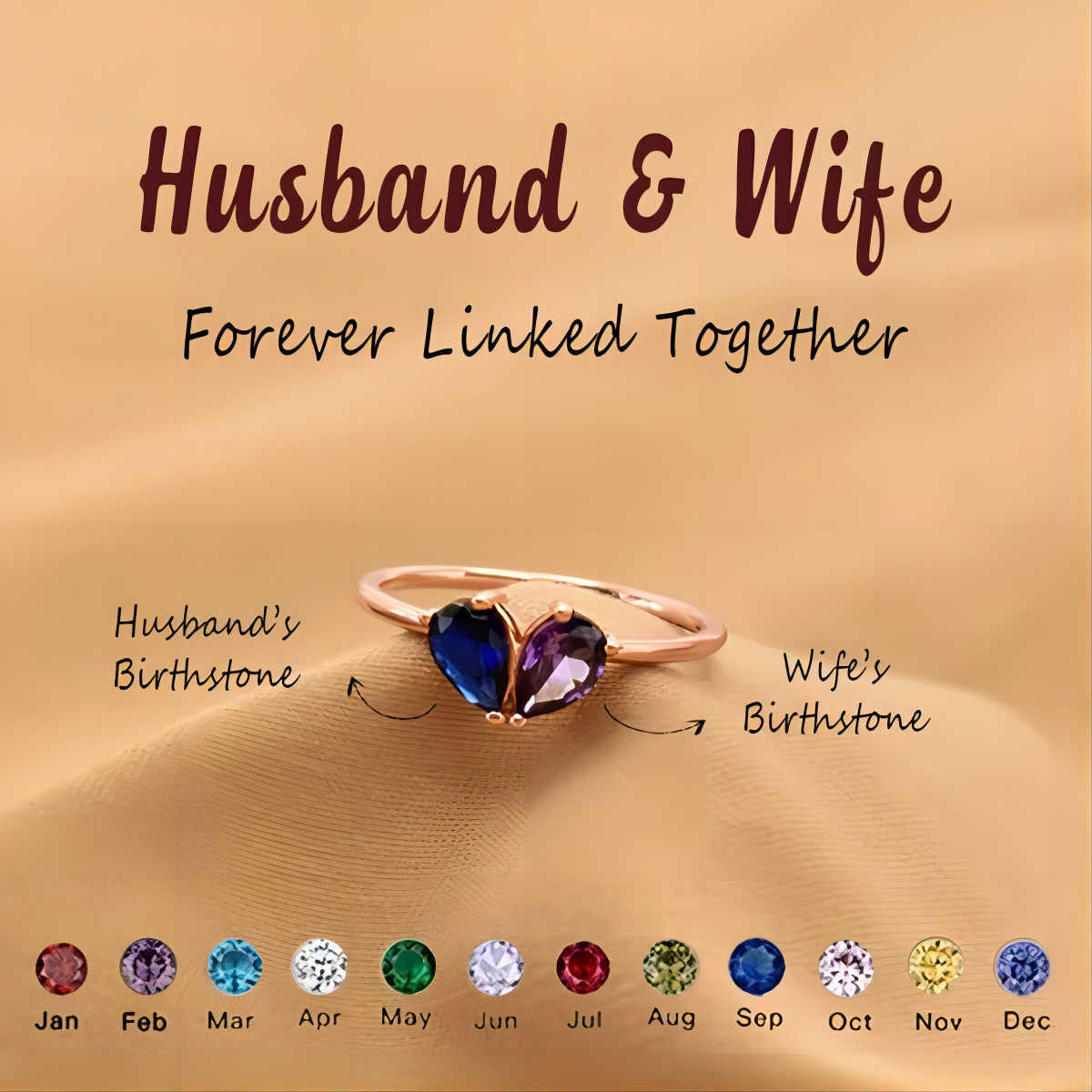 Personalized Couple Promise Double Birthstones Ring - Gift For Valentine's Day