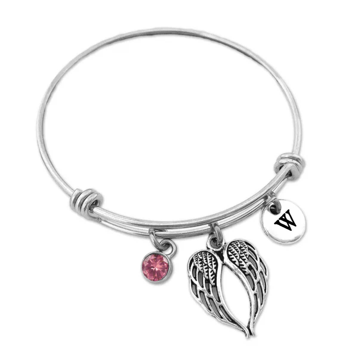 Personalized  Angel Wing Birthstone Initial Bracelet