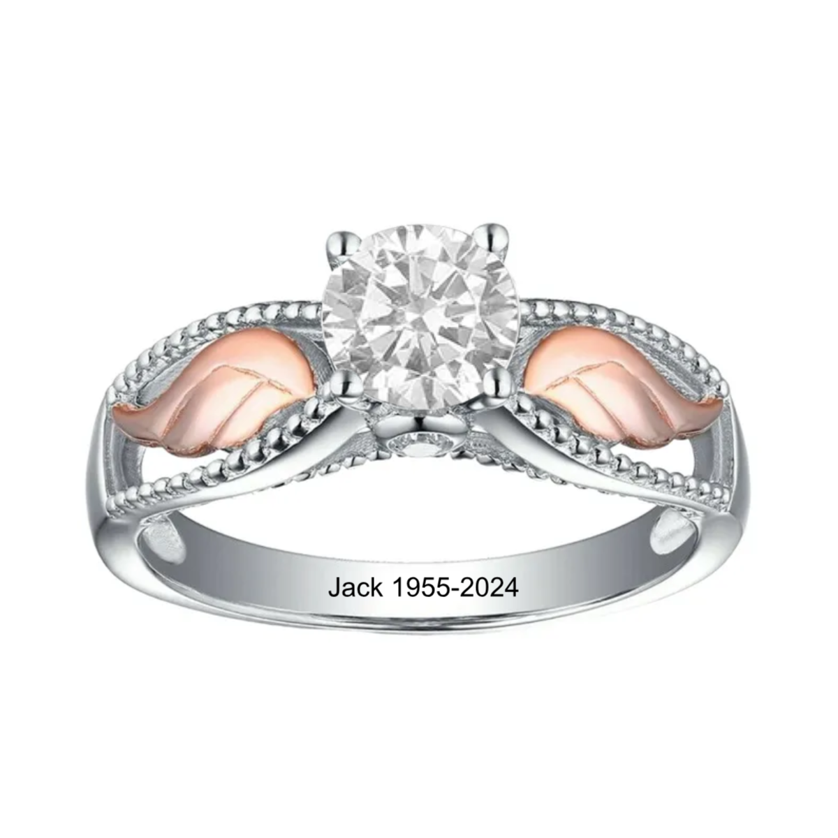 Personalized Hug From Heaven Memorial Angel Wings Ring