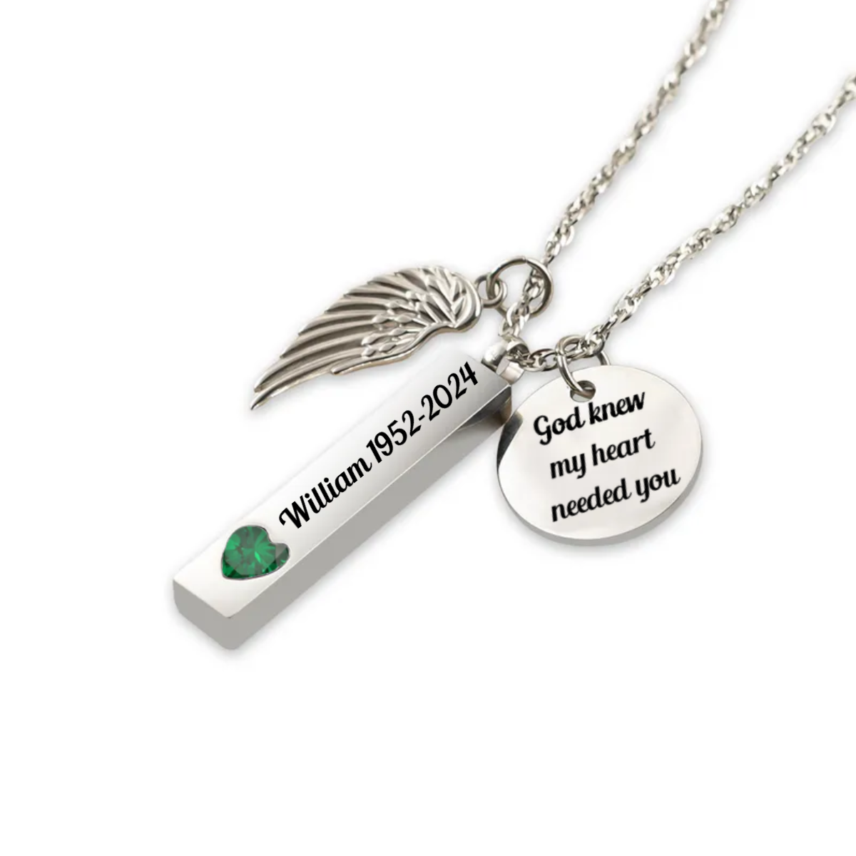 Personalized Birthstone Memorial Wing Bar Urn Necklace