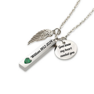 Personalized Birthstone Memorial Wing Bar Urn Necklace