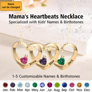 Personalized Mom Heart-shaped Birthstone Pendant Necklace Engraved Names