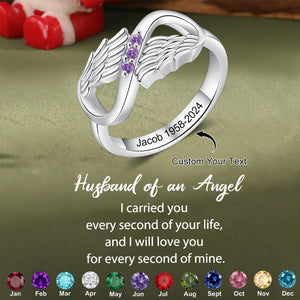 Personalized Hug From Heaven Birthstone Memorial Wing Ring - Gift For Christmas