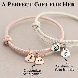 Personalized Leather Bracelet with Heart Charm - Gift For Her