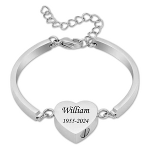 Personalized Custom Name&Date Heart Urn Memorial Bracelet for Ashes