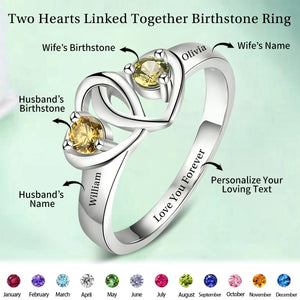 Personalized Two Hearts Birthstone Ring - Gift For Couple