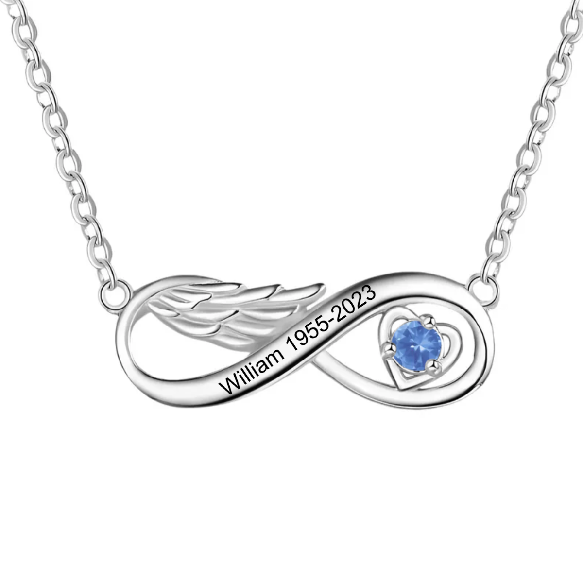 Personalized Name Wing Infinity Birthstone Memorial Necklace