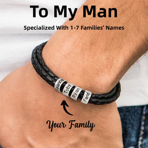 Personalized 1-7 Kids Names Family Leather Bracelet