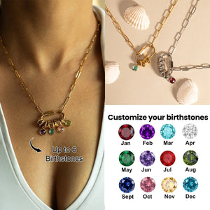 Personalized Grandma Mom 1-6 Family Carabiner Birthstones Name Charm Necklace