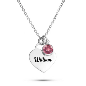 Personalized Heart Lock Birthstone Name Memorial Necklace