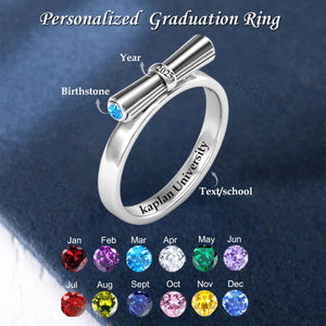 Custom Engraved Diploma Scroll Birthstone Graduation Ring