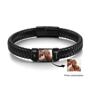 To My Man,Personalized Couple Names Photo Leather Bracelet