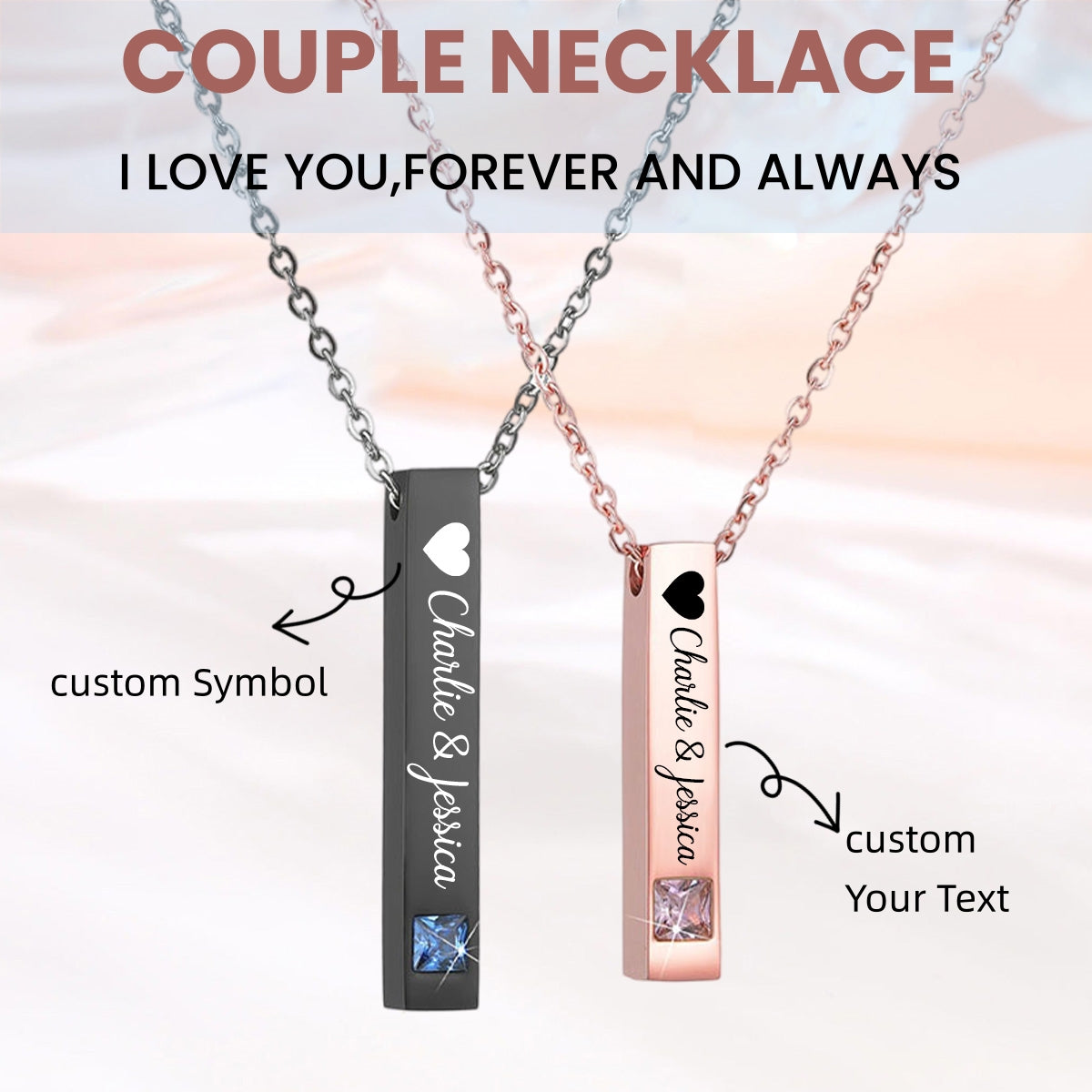 Personalized Custom Text&Symbol Couple Bar Necklace