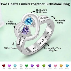 Personalized Two Hearts Linked Together Birthstone Ring