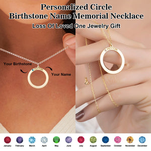 Personalized Birthstone Name Circle Memorial Necklace